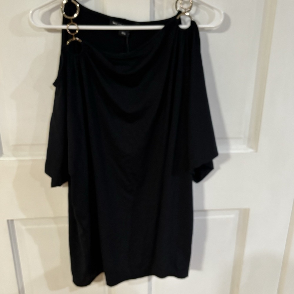 michael tyler womens Top Gold Accents Black Large NEW - Picture 2 of 7